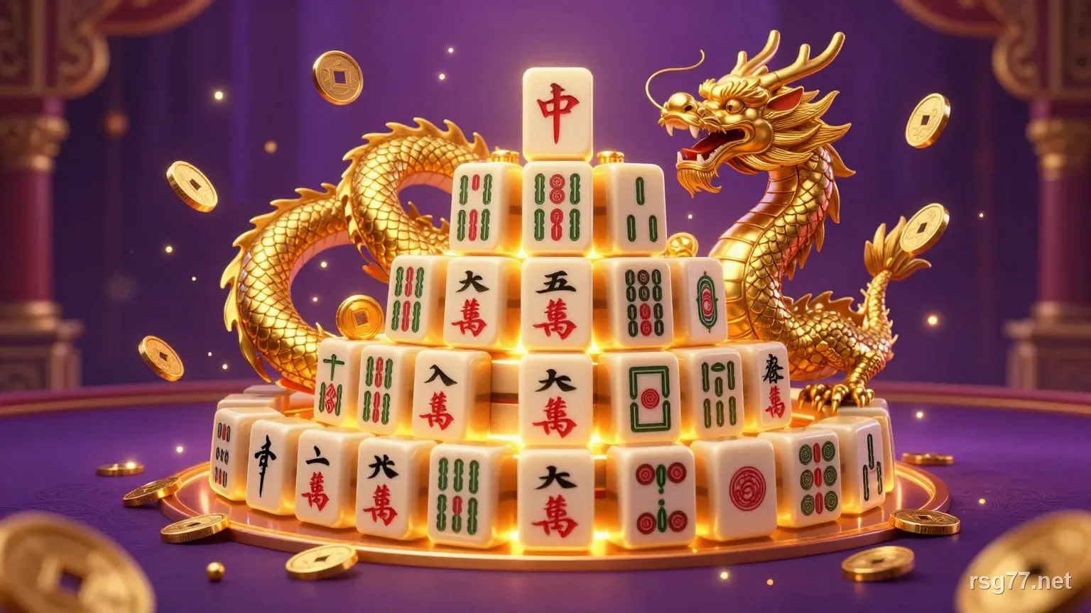 麻將發了2老虎機金龍與金色麻將牌堆主視覺